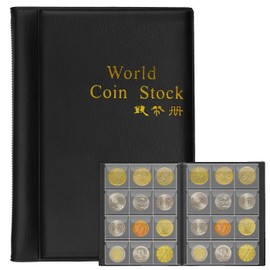 NOCHME Coin Album Book 120 Pockets 3 x 3 cm Anti-Oxidation Case Organiser and Display Leather Coin Holder Coin Collection Book Money Penny Pocket for Collectors Black
