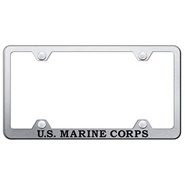 Au-TOMOTIVE GOLD Laser Etched Logo Stainless Steel Wide Body License Plate Frame for U.S.M.C. (Brushed Chrome)