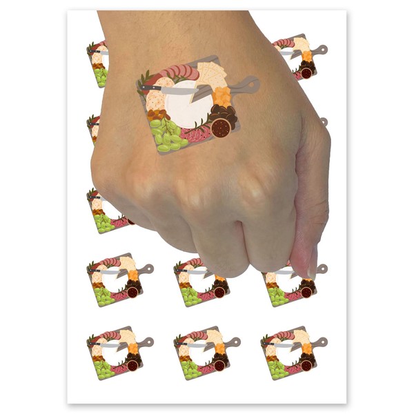 Charcuterie Board Cheese Salami Nuts Crackers Grapes Temporary Tattoo Water