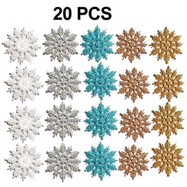 20 Pieces Plastic Snowflake Ornaments Christmas Winter Decorations 5Inches Hanging Snowflake Decorations for Wonderland Christmas Tree 5 Color