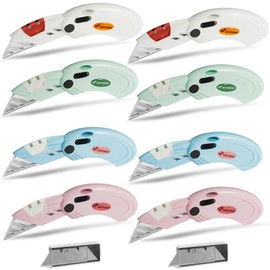 8 Pcs Folding Box Cutters, Utility Knives Quick Change Blade with 20-piece Extra Blades For Cartons, Cardboard and Boxes