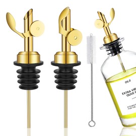 WAFJAMF 2 Pcs Weighted Stainless Steel Bottle Pourers, Self Closing Olive Oil Dispenser Spout, Auto Flip Feature Liquor Pour Spouts for Pours Liquid, Olive Oil, Wine, Vinegar (Gold)