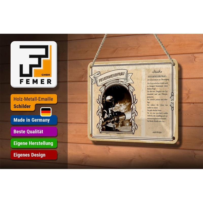 FEMER Tin Sign 18 x 12 cm Fireman Life Saver