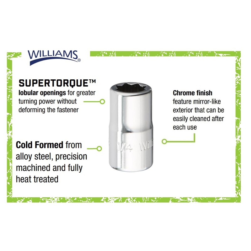 Williams M-808 1/4 Drive Shallow Socket, 8- Point, 1/4"