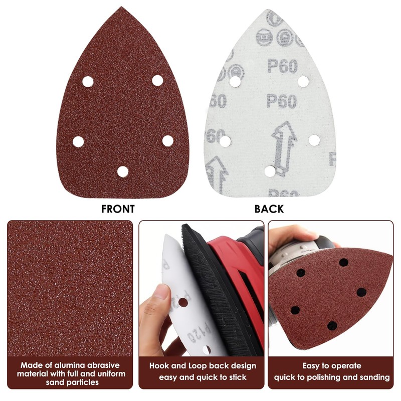 LUCTHY 40Pcs Mouse Sander Pads 5 Hole Sanding Pads, Triangular