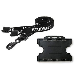 Black Student Lanyard with Double Sided Card Holder (Black)