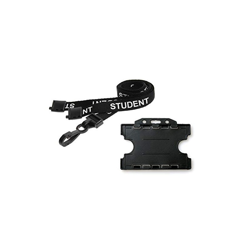 Black Student Lanyard with Double Sided Card Holder (Black)