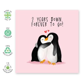 Central 23 Happy 2nd Anniversary Card For Girlfriend Boyfriend - 2 Years Down, Forever To Go - 2 Year Wedding Anniversary Cards For Husband Wife - Penguin Gifts For Partner - Comes With Stickers