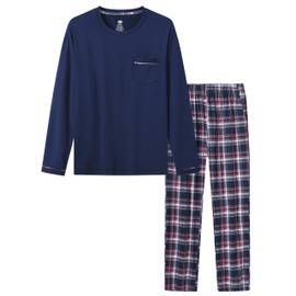 MoFiz Men's Pajamas Plaid Sets Sleepwear Long Sleeve Shirts and Pants Lightweight Soft Mens Pjs Lounge Set with Pockets
