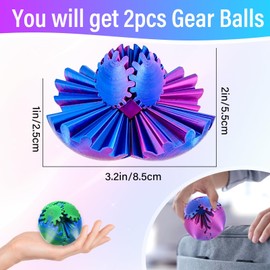 Audasi Gear Ball Fidget 3D Printed Gear Sphere 2Pack Steampunk Whirling Wonder Fidget Toys Sensory Ball Cube Fidget Toy Funny Stress & Anxiety Relaxing Fidget Toy For Adults & Kids (Blue&Purple)