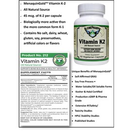 [New] AP Vitamin K2 (All Natural Source - menaquinone-7) 45 mcg. 60 Vegetarian Capsules