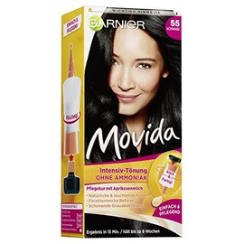 GARNIER Movida Tint Cream / Intensive Hair Colour 55 Black (for Bright Colours, Also for Grey Hair, No Ammonia) Pack of 3 Hair Colouring Set