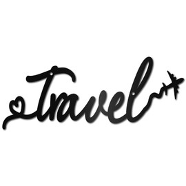 CREATCABIN Travel Metal Wall Art Decor Black Wall Silhouette Hanging Decor Iron Wire Wall Art Word Sculpture Decoration Sign Cutout Minimalist Airplane Ornament for Traveler Farmhouse Gift 5 x 12Inch