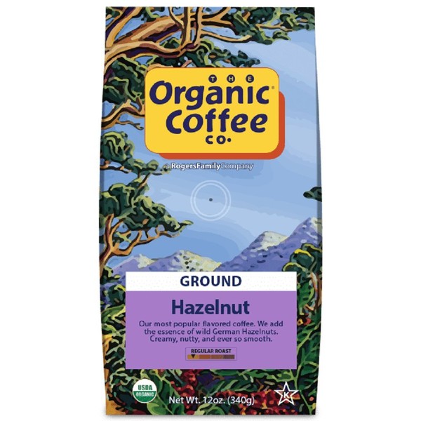 The Organic Coffee Co. Ground Coffee - Hazelnut Crème (12oz Bag), Flavored, Medium Roast