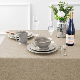 JUCFHY Rectangle Table Cloth,Linen Tablecloth Heavy Duty Fabric,Stain Resistant,Water Resistant Washable Table Cloths,Decorative Oblong Table Cover for Kitchen,Holiday(60x120 Inch,Flax Linen)