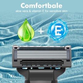 Arisson Maquinillas de afeitar suecas de 5 cuchillas, 1 mango, 4 recambios de cuchillas afiladas de grado quirúrgico con recortadora de espalda, 1 gel de afeitado, tira con vitamina E para piel sensible (rosa)