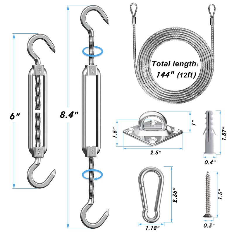 HDYAR 84 Pcs Sun Shade Sail Hardware Kit with Cable