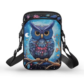 BYCHECAR Owl Cell Phone Purse Wallet Small Crossbody Bags for Women Moon Messenger Bags Canvas Shoulder Handbag Cross Body Pouch Roomy Zipper Pocket Travel Organize