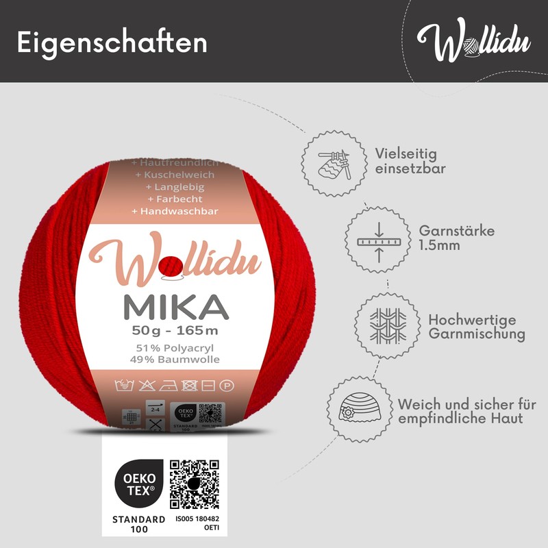 Wollidu Mika Knitting and Crochet Yarn, 51% Polyacrylic, 49% Cotton,