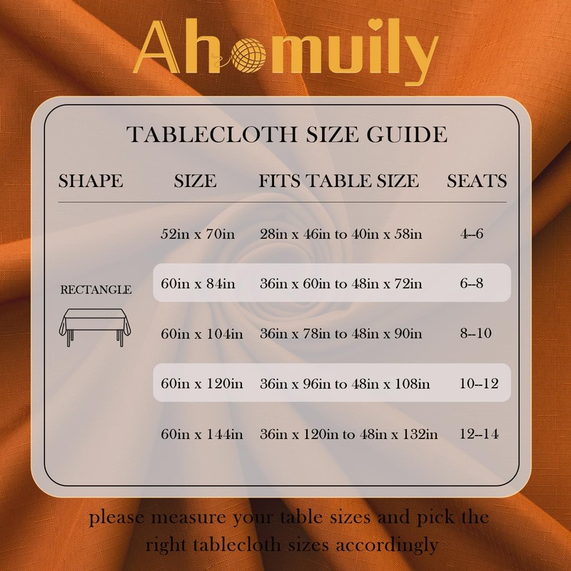 Ahomuily Rectangle Textured Tablecloth Waterproof SpillProof Washable Resistant Rectangular Fabric