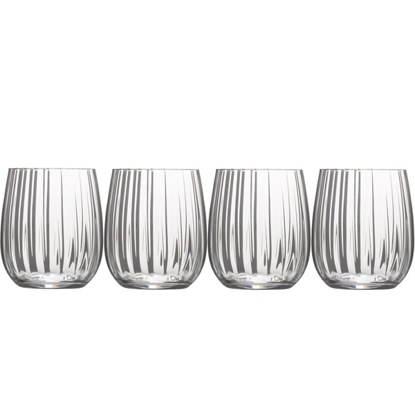 Mikasa Gail Optic Set of 4 Double Old Fashioned Stemless Glasses, 16-Ounce, Clear