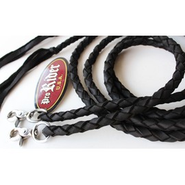 PRORIDER Horse Western Black Leather Round Braided Latigo Roper Split Reins 6651BK