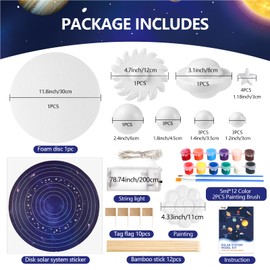 Pllieay Solar System Model Kit, Solar System Foam Ball Kit for Kids Science Project, Includes Small Light String, Foam Cylinder, Mixed Sized Foam Balls, Solar System Track Sticker and Bamboo Sticks