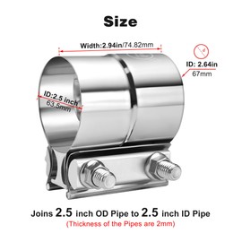 EVIL ENERGY Exhaust Clamp,Lap Joint Band Clamp Stainless Steel for Pipes,Mufflers,Catalytic Converters (1, 2.5 inch)