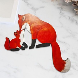 New Fox Door Topper Corner Wooden Decoration,Cute Carved Door Top Hanging Creative Handcrafted Sign Ornament SculptureAnimal Mama Baby Shape Statue for Garden Living Bedroom Office Thanksgiving Gift