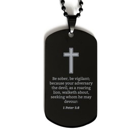 1 Peter 5 8 Necklace - 1 Peter 5:8 Bible Verse Dog Tag Necklace for Men - Christian Bible Gifts for Women - Scripture with Cross - Religious, Inspirational Gifts for Him Her