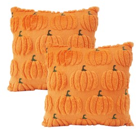LMSHOWOWO Pack of 2 Autumn Cushion Covers, 45 x 45 cm, Orange Pumpkins, Autumn Cushion Covers, Plush Autumn Decoration Cushion Cover, Thanksgiving Sofa Cushion Decorative Cushion for Fall Home