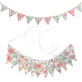 G2PLUS Floral Bunting Banner, 10.8 Feet Vintage Cloth Shabby Chic Cotton Garlands, 12PCS Double Sided Fabric Triangle Pennants for Vintage Themed Wedding Afternoon Tea Garden Party