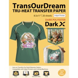 TransOurDream Tru-Heat Transfer Paper for Dark Polyester Fabrics (Dark X, 8.5"x11", 20 Sheets) Printable Iron on Heat Transfer Vinyl for Inkjet Printer