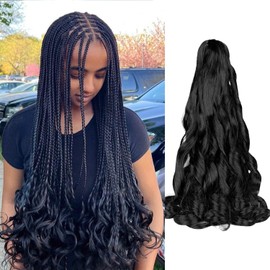 Viovian 9 Packs French Curls Braiding Hair 16 Inch Black French Curl Braiding Hair Pre Stretched Bouncy Loose Wavy Braiding Hair Spanish French Curly Braids Crochet Hair (16 inch,1B)