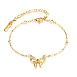 Gold Bow Bracelet for Women Ribbon Bow Bracelet Adjustable Bow Chain Bracelet Dainty Link Bracelet Jewelry for Women(Gold)