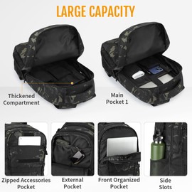 Explokit 15L 25L Tactical Backpack Small Military Molle Rucksack School Daypack for Camping Hiking Cycling Trekking (#15L-Camo Black)