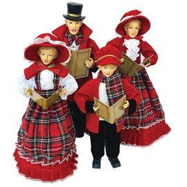 Set of 4 Red Victorian Plaid Carolers Christmas Figures 18"