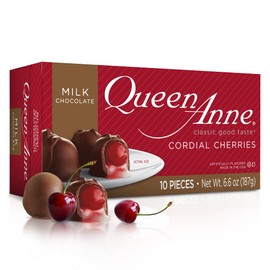 Queen Anne Milk Chocolate Covered Cordial Cherries | 6.6 oz | 10 Piece Gift Box | Whole Maraschino Cherry Creamy Filled Liquid Center |Holiday Party Chocolate Candy