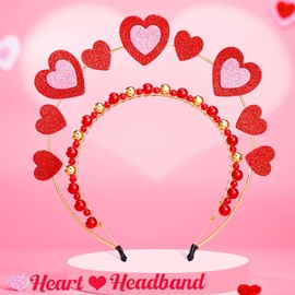 Flimire Valentine's Day Red Hearts Headbands for Women Hearts Feather Headpiece Love-shaped Head Boppers for Birthday Holiday Hair Accessories (Color-p, One Size)