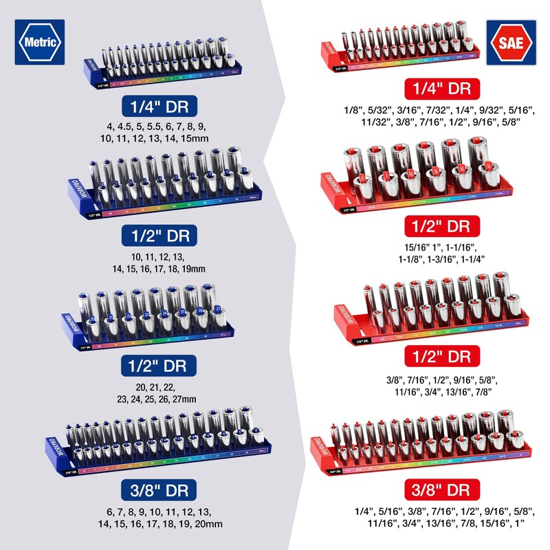 WORKPRO Socket Organizer Set, 8PC Socket Holder, 1/4", 3/8", 1/2"