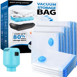CKCLR Vacuum Bags for Clothes with Electric Air Pump, 10 Bags (2XL+2L+2M+4S), Blue, Nylon, Polyethylene, Zipper Closure, Perfect for Organizing, Travel, Moving, Quilt, Pillow, Duvet
