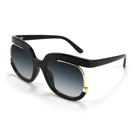 FEISEDY Retro Square Round Women Sunglasses Large Vintage Lady Shades B4091, Black, 56mm