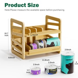 Rolling Bamboo Cat Food Can Organizer, 2-Layer Wet Cat Food Storage Container Holds 42 (3oz) Cans, Canned Cat Food Organizer and Storage for Countertop Kitchen Cabinet or Pantry Shelf