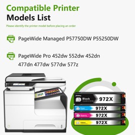 972X Ink Cartridges High Yield Set (4-Pack, 1Black/1Cyan/1Magenta/1Yellow) Compatible 972X Ink Cartridges Replacement for HP Pagewide MFP P57750DW Pro 452dn 452dw 552dw 477dw 577dw Printer