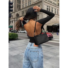 YALUXE Real Leather Shoulder Bag Medium Size Handbag Purse Multi Zip Pockets Crossbody Bags for Women Black