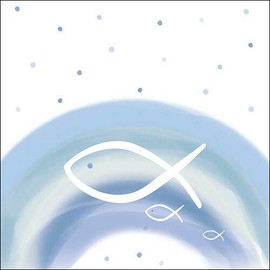 20 Servietten Fische auf Regenbogen blau als Tischdeko zur Taufe, Kommunion und Konfirmation 33x33cm