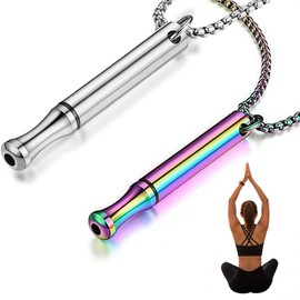 Syylqyr 2 PCS Breathing Necklace Without Resistance, Anxiety Breathing Necklace, Anxiety Necklace, Stainless Steel Relief Whistle Stress Relief Mindful Necklaces for Relaxation Meditation ?