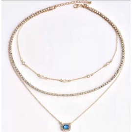 Boho Brand New Beautiful Boho Style 3 Layered Chain Blue Gemstone Gold Necklace Gift