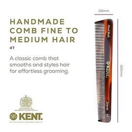 Kent 4T - Peine de doble diente de 6 pulgadas, peine grueso y fino para cabello, barba, bigote, peinado para hombres, mujeres y niños. Fabricado en In