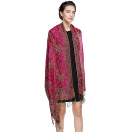 Yaximhozz Paisley Pashmina Shawl Wraps for Women Evening Dresses Elegant Soft Rave Scarf Festival Lightweight Scarves Shawls (12 Rose/Black)